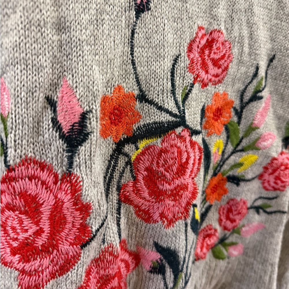 Floral Embroidered Gray Sweater - Picture 2 of 3